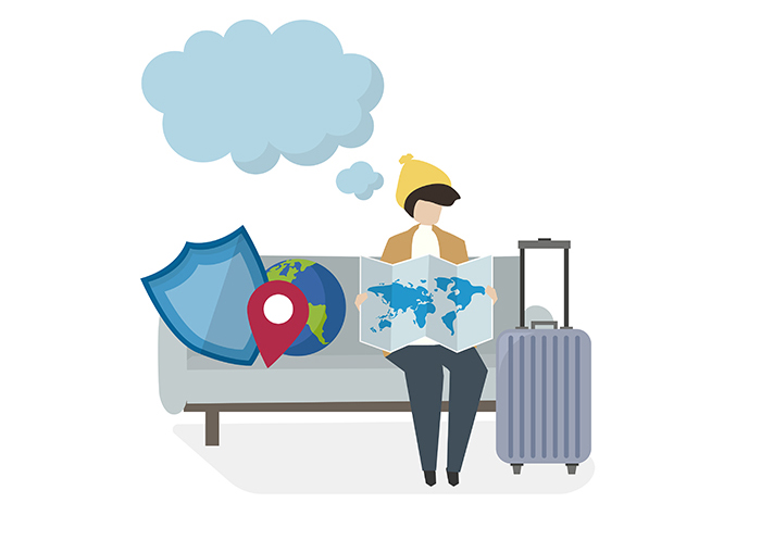 Traveller planning a journey with a map