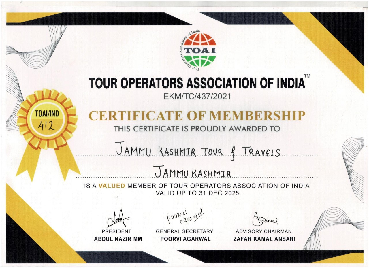 Travel Agents Association of India membership certificate